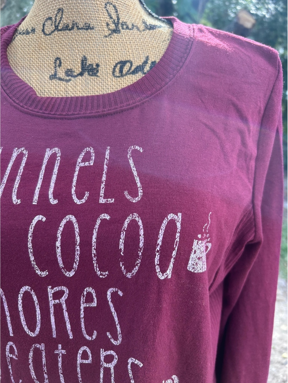 Modern Lux Women's Long Sleeve Burgundy Graphic T-Shirt Medium